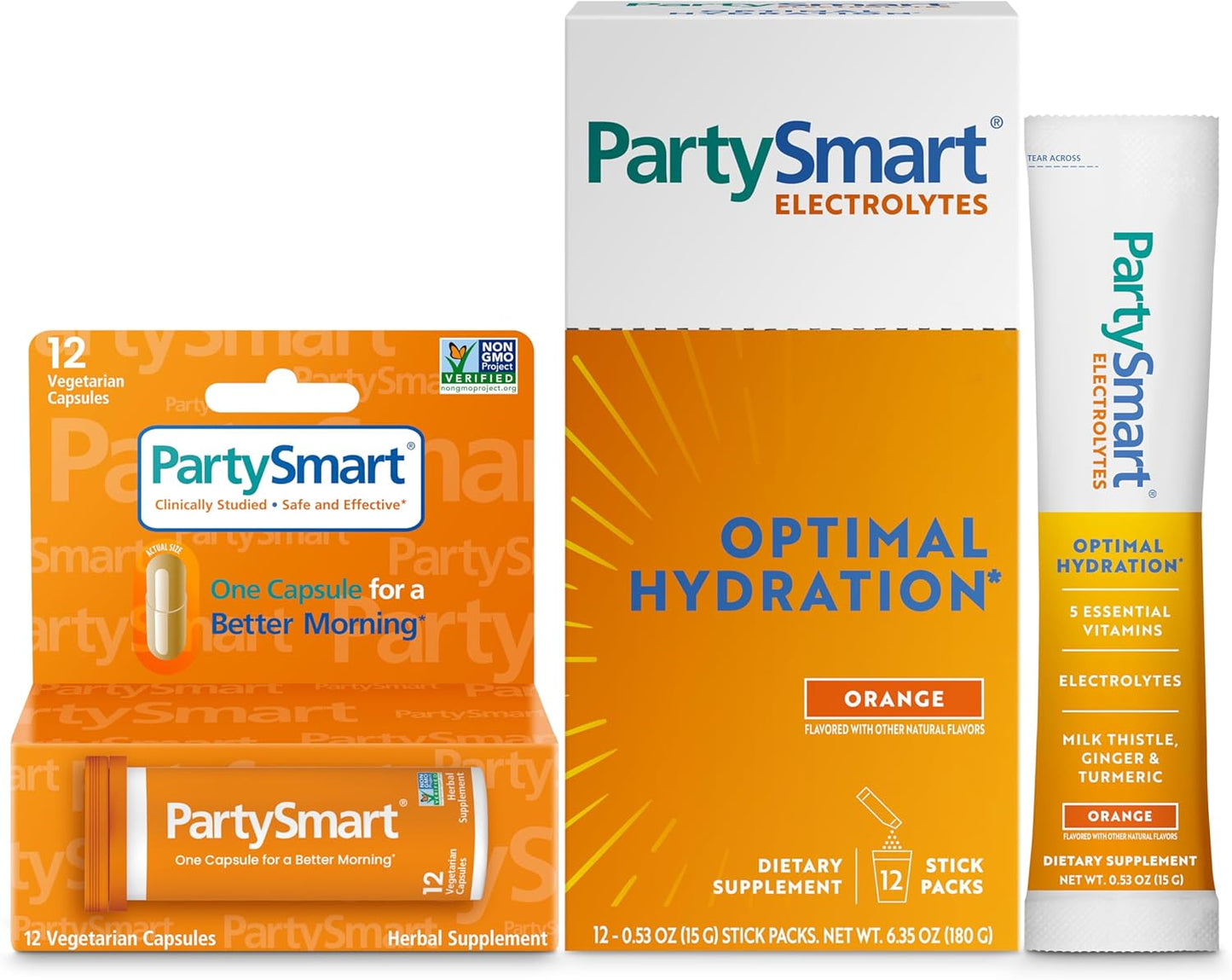 12ct Himalaya PartySmart Capsules & Electrolytes Bundle - Double Support for Night Out & Next Morning Hydration, Orange Flavor