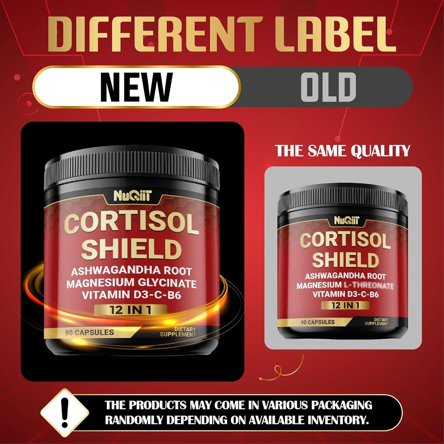 12in1 Cortisol Shield Supplement with Ashwagandha, Magnesium, and 10 Other Ingredients - 90 Capsules