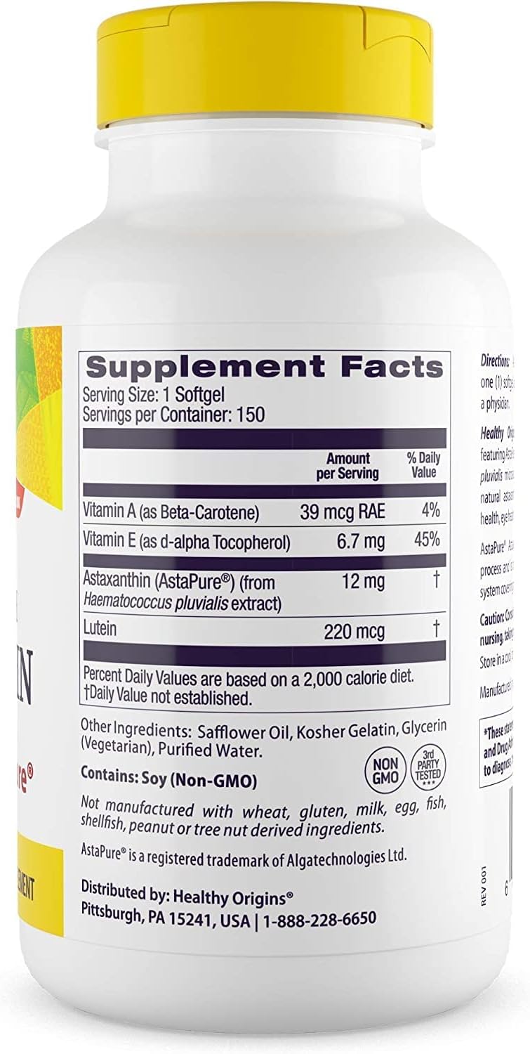 12mg Astaxanthin Complex - Supports Heart, Immune, & Joint Health - Gluten-Free - 150 Softgels