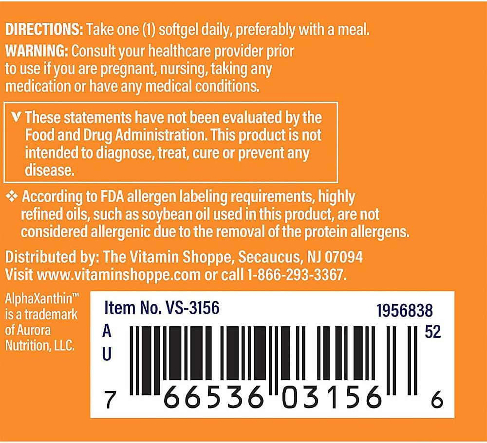 12mg Astaxanthin Softgels from The Vitamin Shoppe - Solasta Branded Ingredient (30 Count)