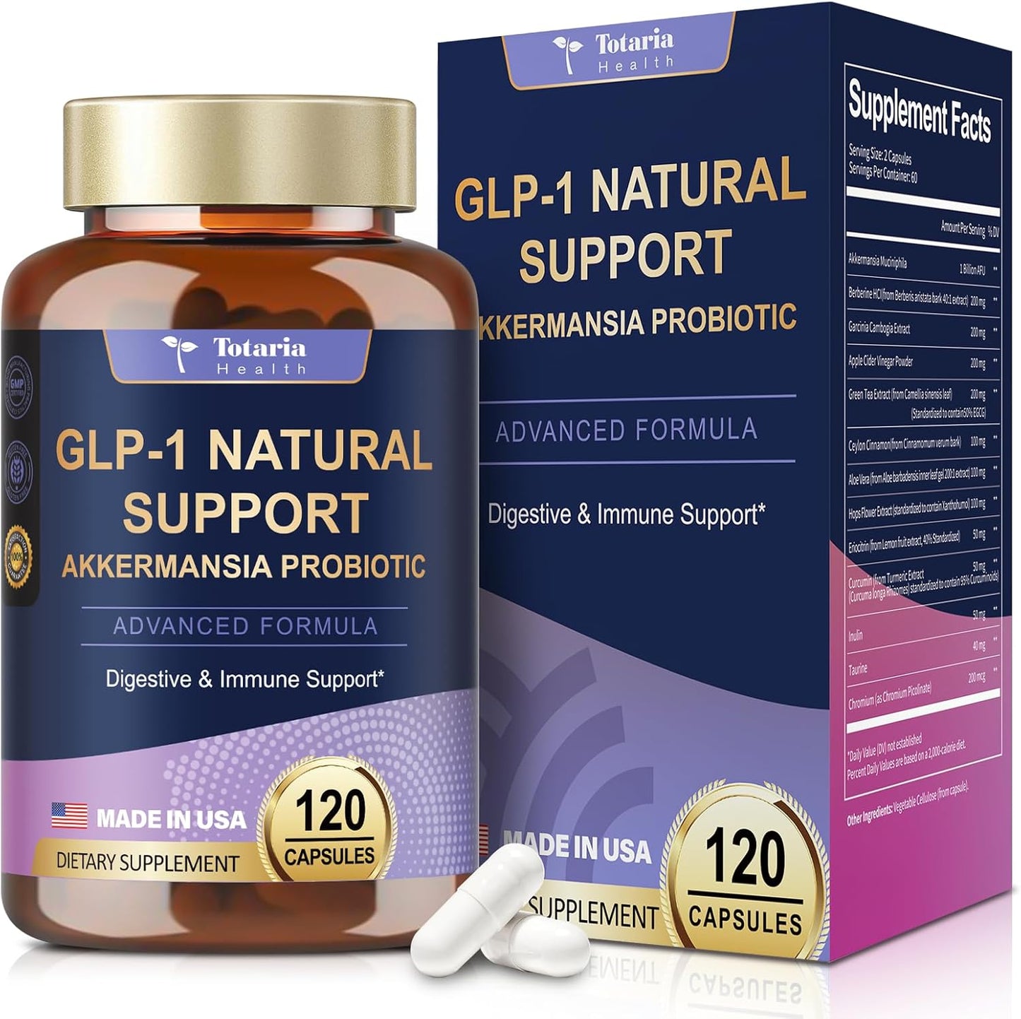 13 in 1 Akkermansia Probiotic Supplement with Apple Cider Vinegar, Berberine, Garcinia Cambogia Extract - 120 Capsules