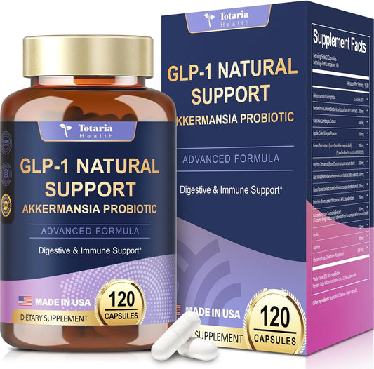 13-in-1 GLP-1 Natural Support Supplement with Akkermansia Probiotic, Berberine HCI, Garcinia Cambogia, Apple Cider Vinegar, Green Tea Extract - 120 Capsules