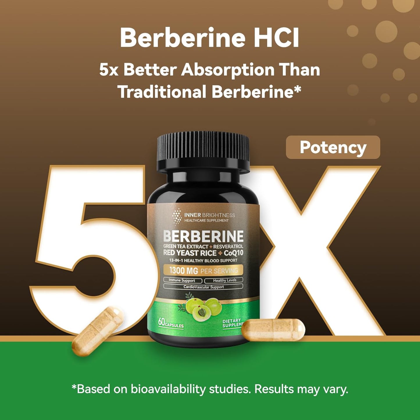 13-in-1 Immune Health & Metabolic Support Supplement - Berberine 1300mg with Green Tea Extract, Resveratrol, Red Yeast Rice & CoQ10 - 60 Capsules, Non-GMO, Lab Tested