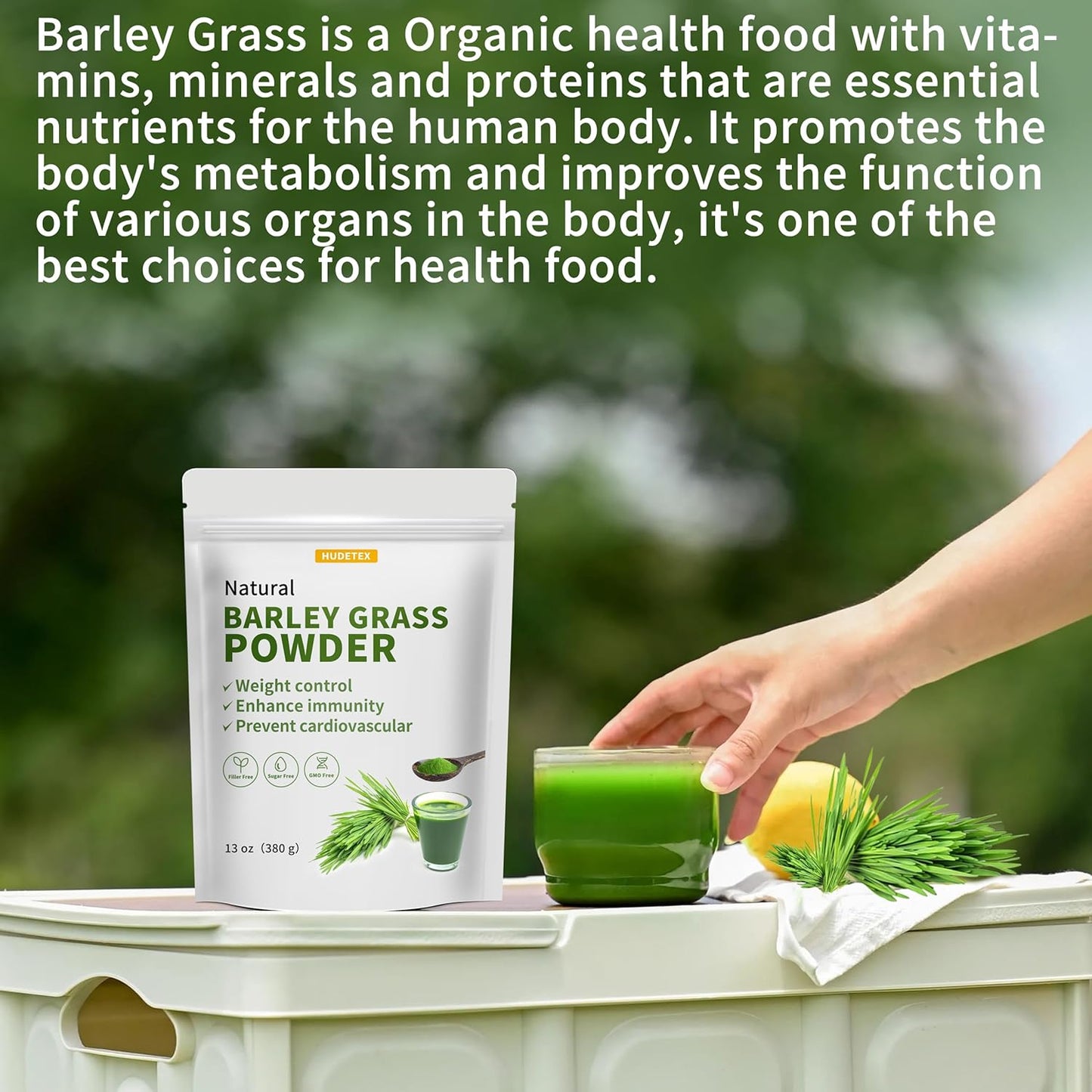 13 oz Hudetex Barley Grass Juice Powder - Pure Wheatgrass Powder for Cardiovascular, Liver, Digestive Health - Vegan, No Maltodextrin & Sugar - Supports Overall Wellness