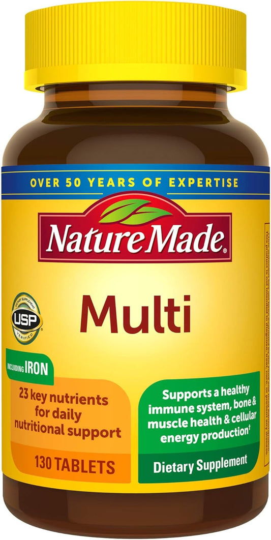 130 Count Nature Made Multivitamin Tablets with Vitamin D3 and Iron for Daily Nutritional Support