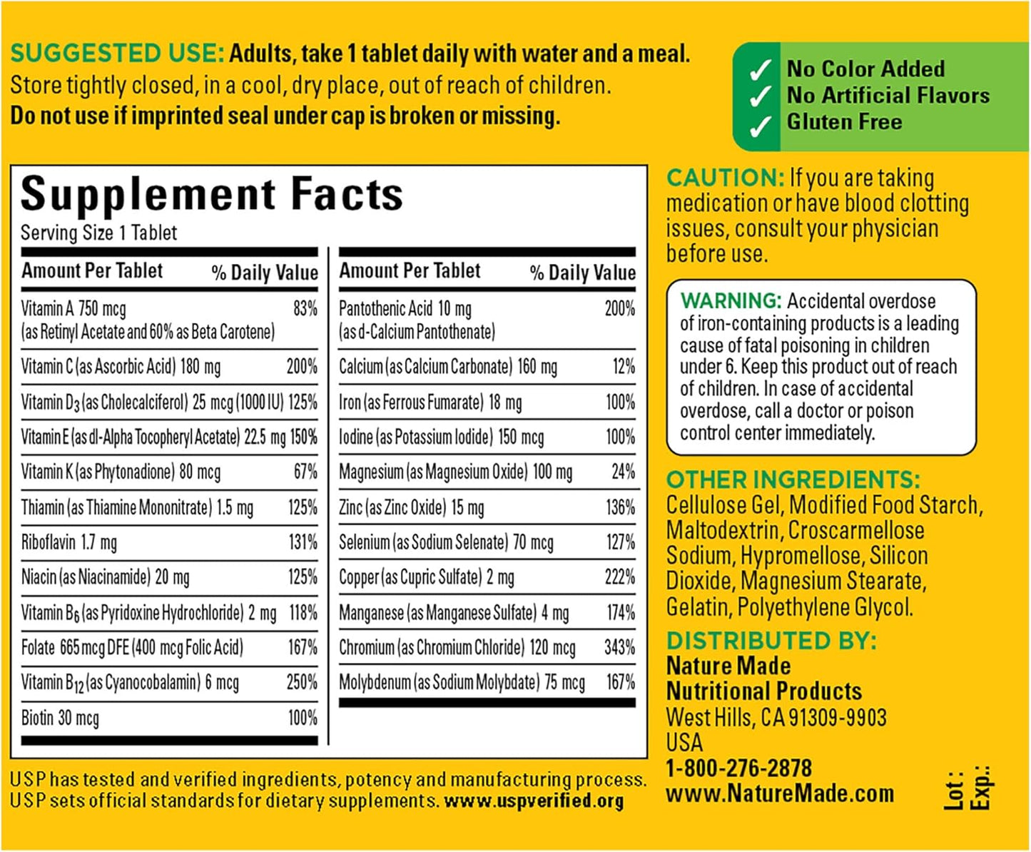 130 Count Nature Made Multivitamin Tablets with Vitamin D3 and Iron for Daily Nutritional Support