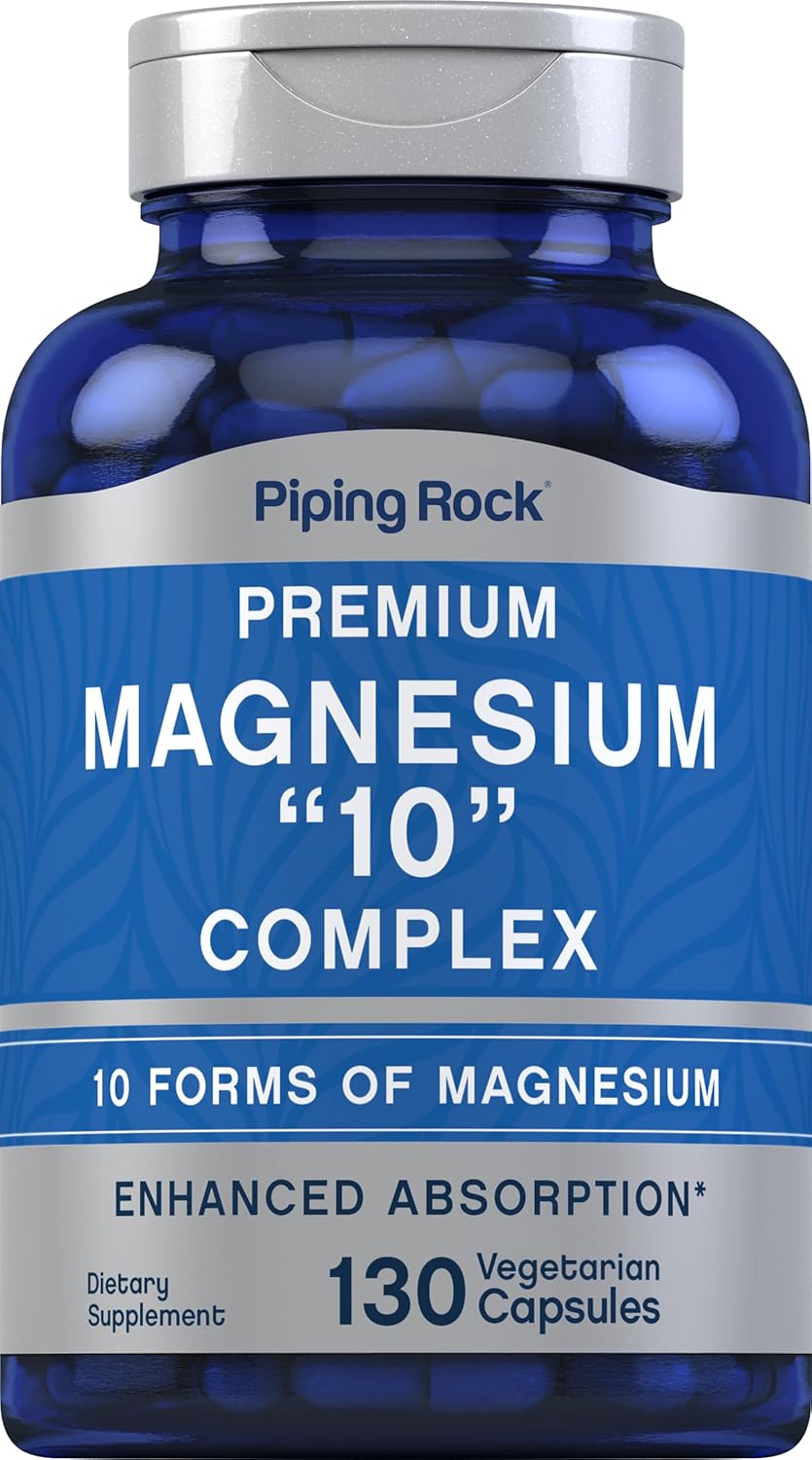 130 Vegetarian Capsules Piping Rock Magnesium 10 in One Complex - Non-GMO, Gluten Free Supplement