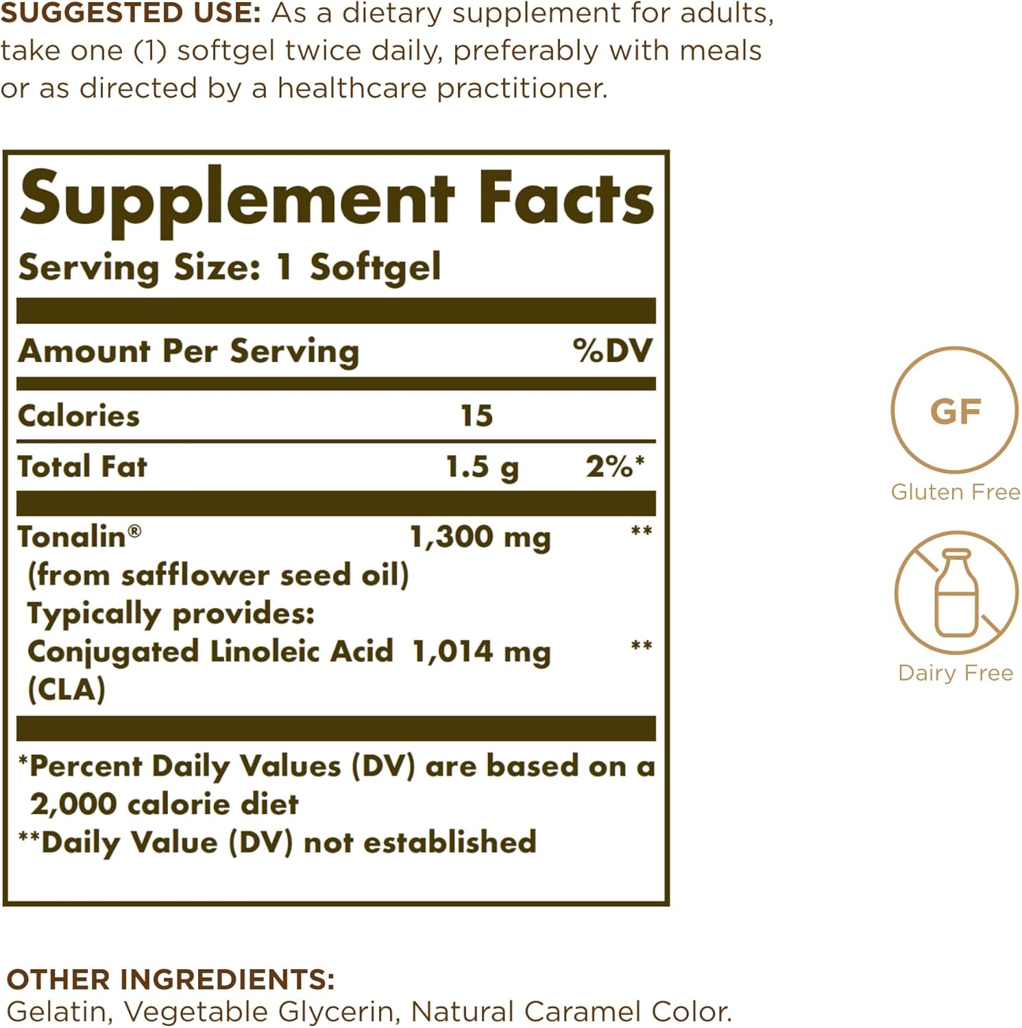 1300 mg Tonalin CLA Softgels by Solgar - 60 Servings of Conjugated Linoleic Acid - Non-GMO, Gluten & Dairy Free