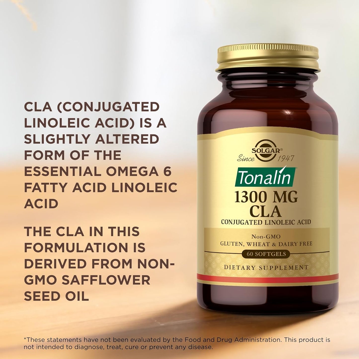 1300 mg Tonalin CLA Softgels by Solgar - 60 Servings of Conjugated Linoleic Acid - Non-GMO, Gluten & Dairy Free