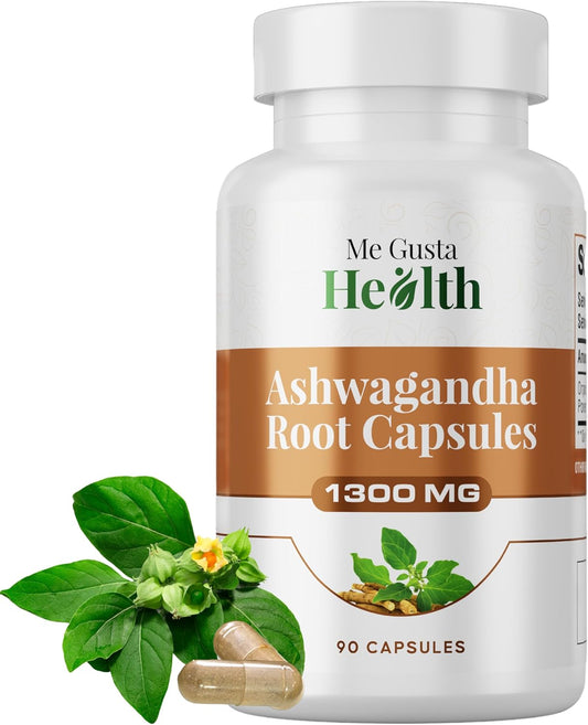 1300mg Ashwagandha Root Powder Capsules for Metabolism, Immune & Mood Support - 90 Capsules