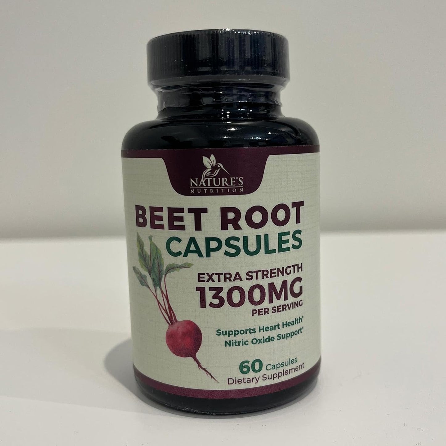 1300mg Beetroot Supplement for Nitric Oxide & Energy Support - Vegan Heart Health Pills - 60 Capsules