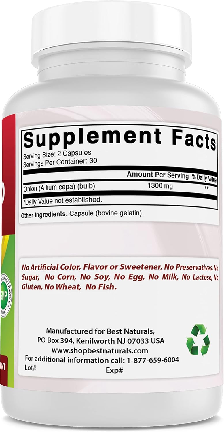 1300mg Dried Onion Bulb Capsules - Natural Allium Cepa Supplement - 60 Servings