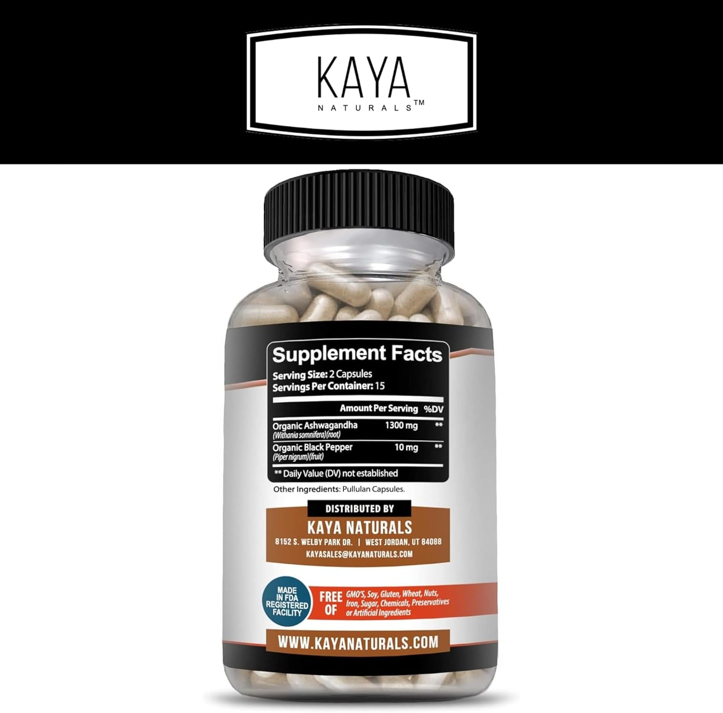 1300mg Maximum Strength Organic Ashwagandha Root with Black Pepper Supplement for Mood, Energy, and Vitality