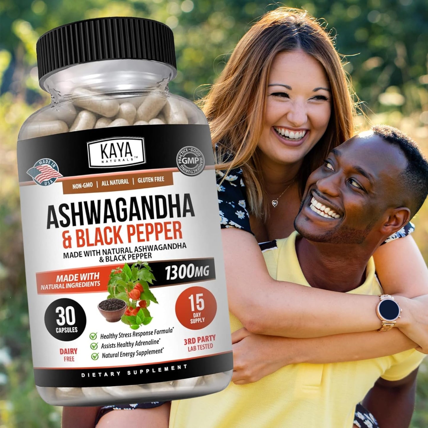 1300mg Maximum Strength Organic Ashwagandha Root with Black Pepper Supplement for Mood, Energy, and Vitality