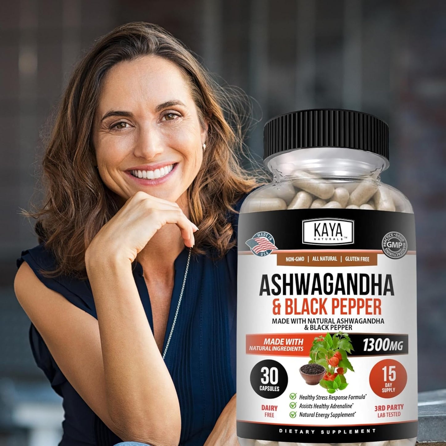 1300mg Maximum Strength Organic Ashwagandha Root with Black Pepper Supplement for Mood, Energy, and Vitality