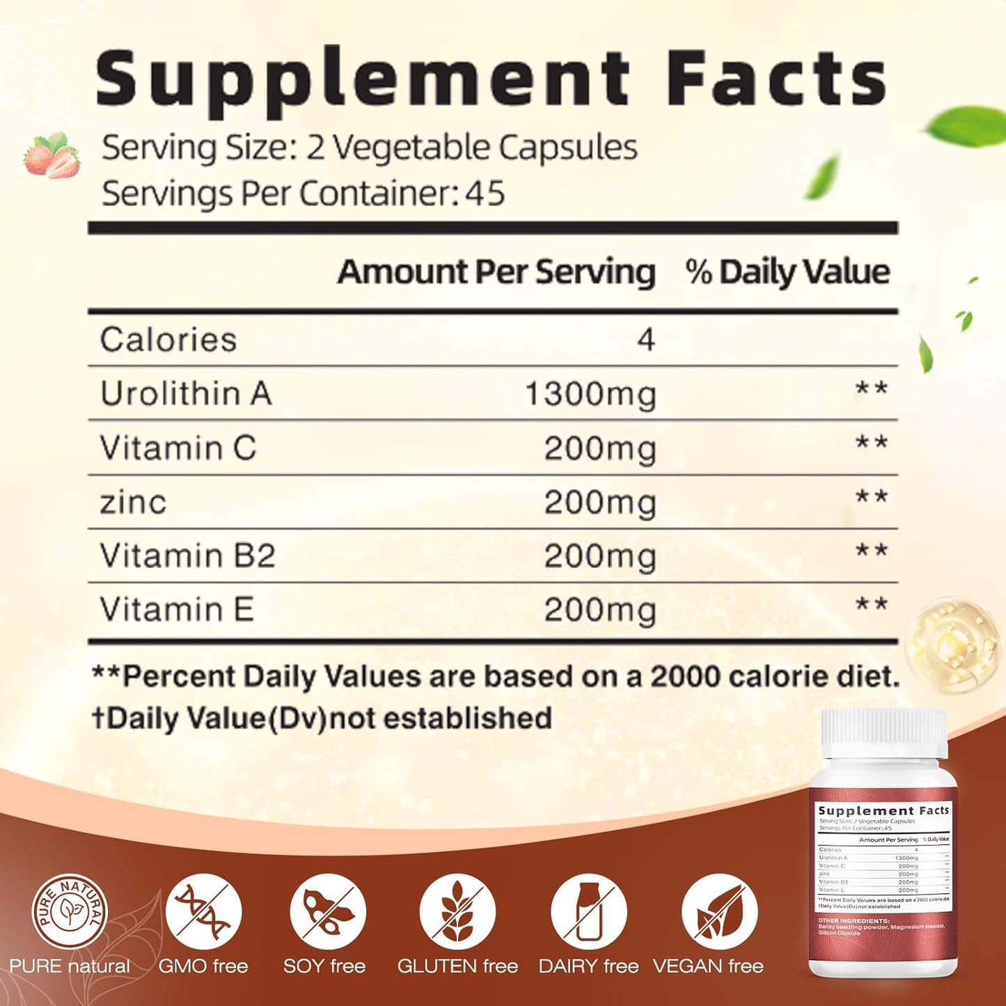 1300mg Urolithin A Supplement - 90 Capsules for 45 Days Supply by Fittyfun