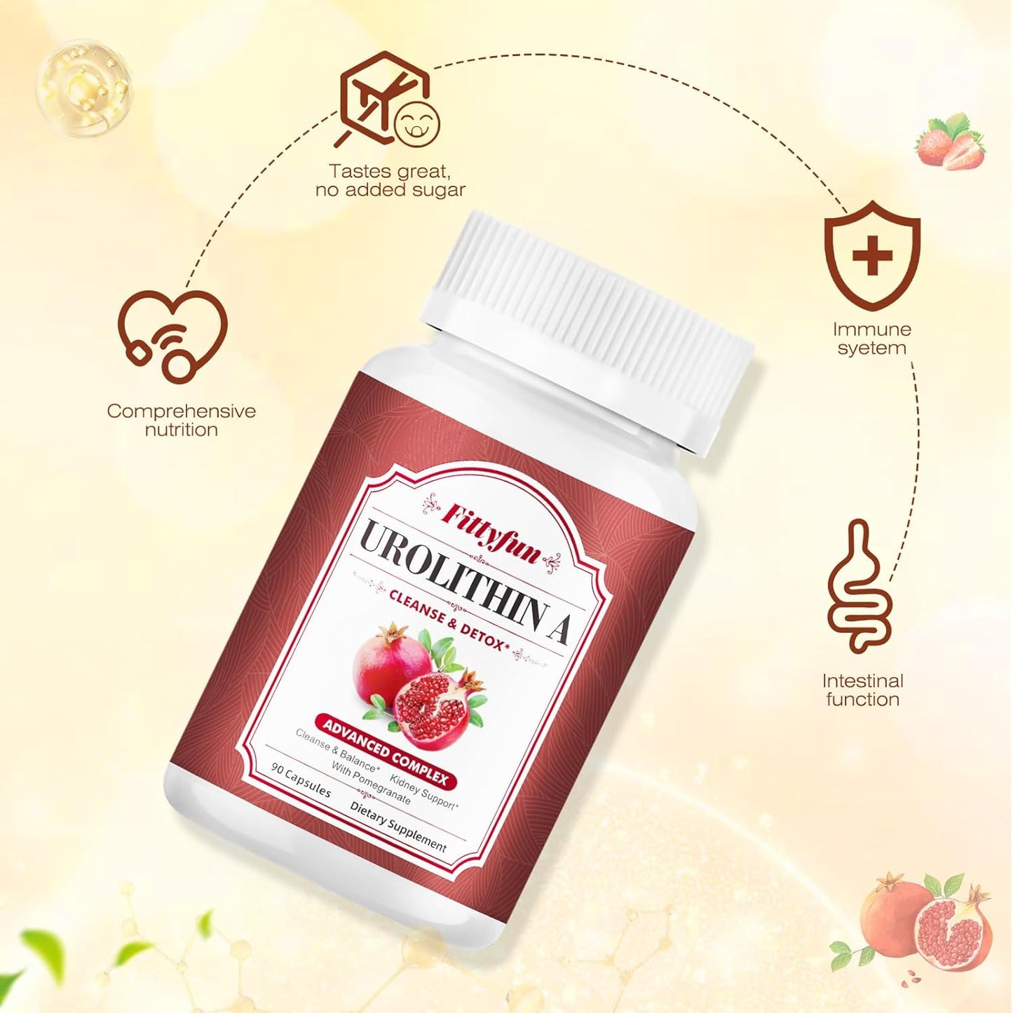 1300mg Urolithin A Supplement - 90 Capsules for 45 Days Supply by Fittyfun