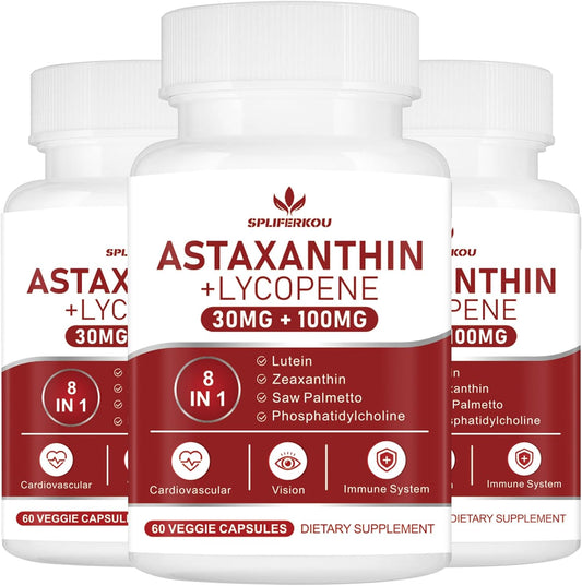 130mg Astaxanthin and Lycopene Supplement with Phosphatidylcholine, Lutein, Zeaxanthin - 180 Capsules