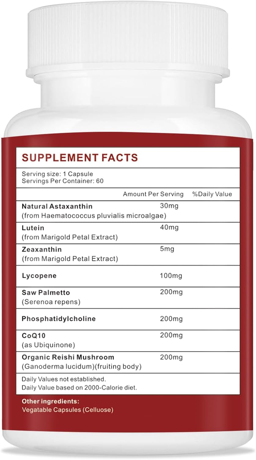 130mg Astaxanthin and Lycopene Supplement with Phosphatidylcholine, Lutein, Zeaxanthin - 180 Capsules