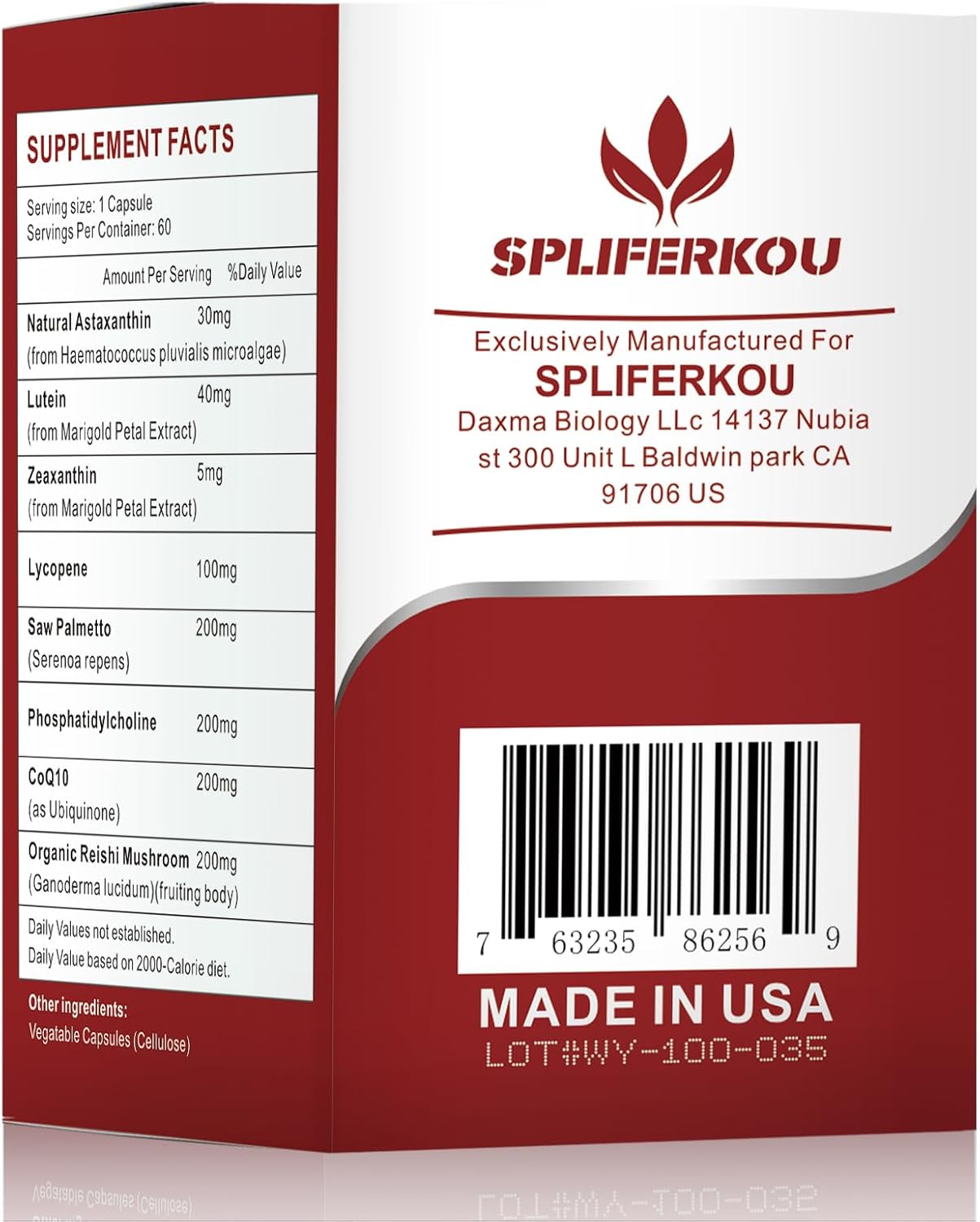130mg Astaxanthin and Lycopene Supplement with Phosphatidylcholine, Lutein, Zeaxanthin - 180 Capsules