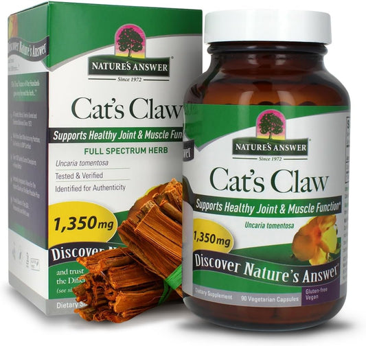 1350mg Cat's Claw Inner Bark Capsules for Joint & Muscle Support | Full Spectrum Herb | Gluten-Free, Vegan, & Kosher | 90-Count