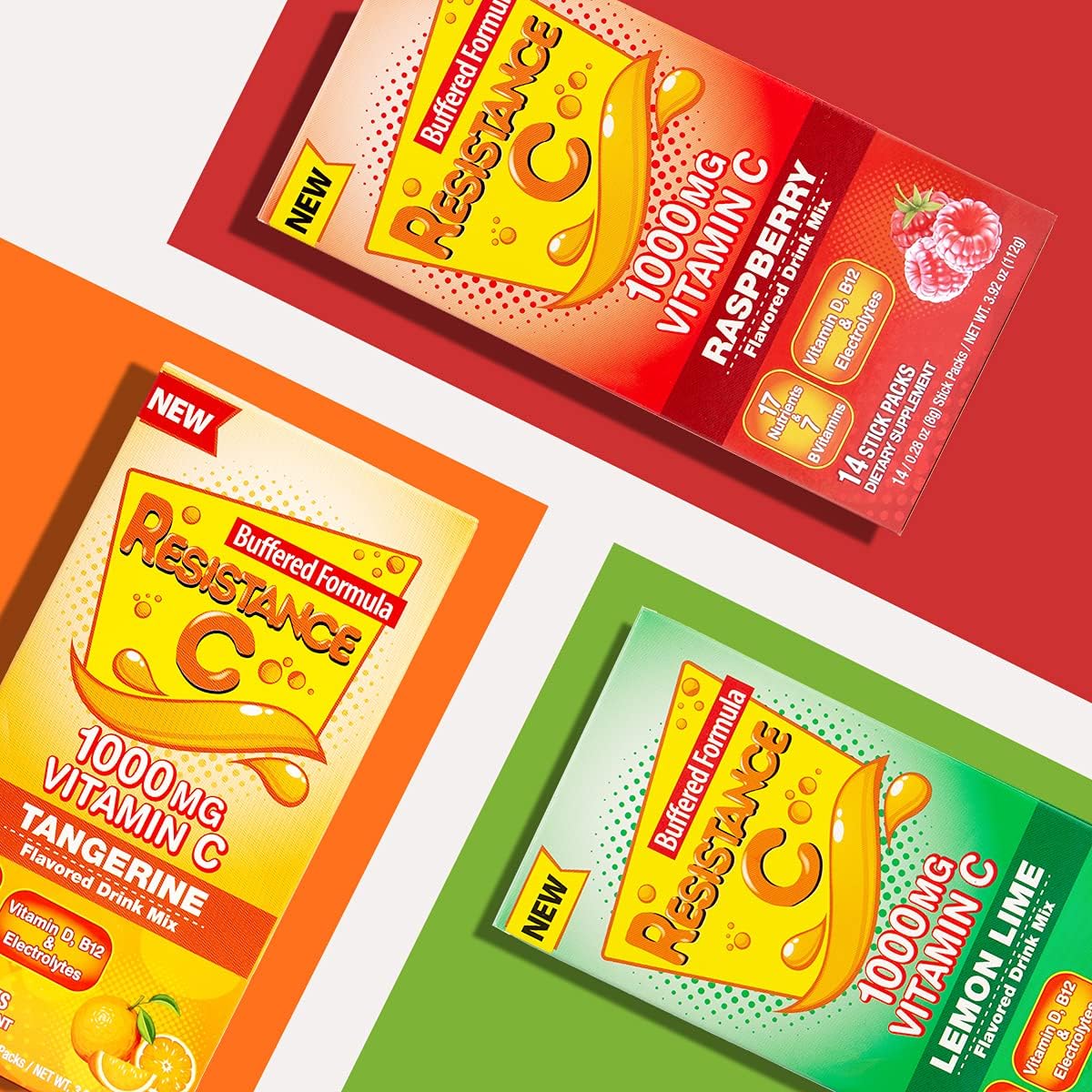 14 Count Resistance C Stick Packs with 16 Nutrients, 7 B-Vitamins, Electrolytes, and Antioxidants for Immune Support - Green Lemon-Lime Flavor