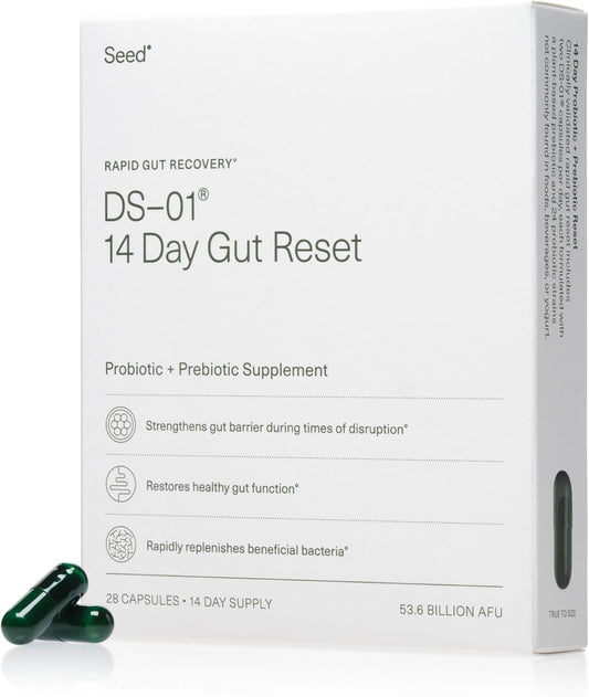 14 Day Gut Reset: Prebiotic & Probiotic for Digestive Health - Rapid Recovery, Bloating Relief - Vegan, Shelf-Stable - 28 Capsules