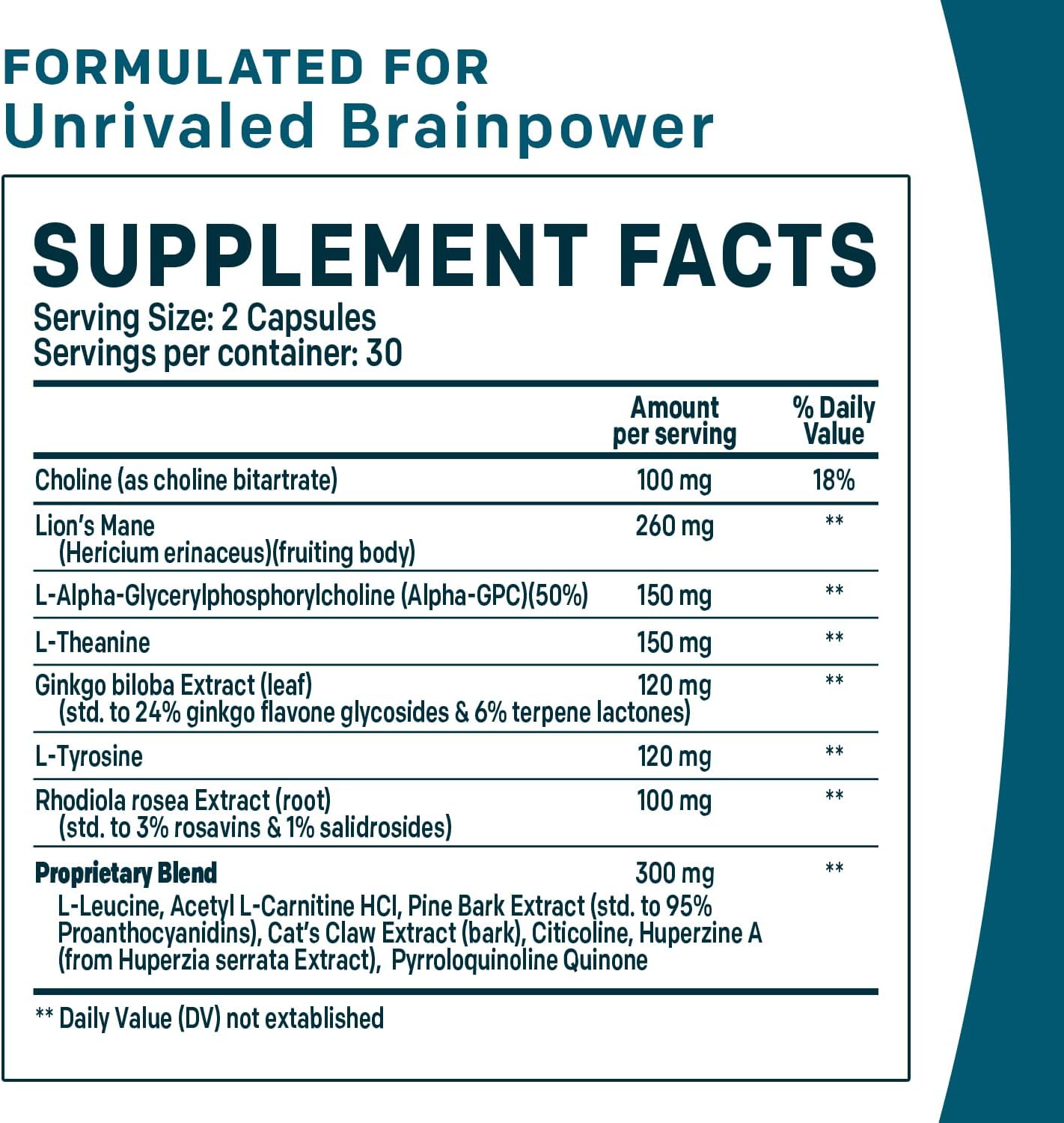 14-in-1 Lions Mane Nootropic Brain Supplement Capsules with Ginkgo Biloba for Memory, Focus, and Brain Support - Alpha GPC, L Theanine, and Choline Supplements - 1300mg Per Serving (60 ct)