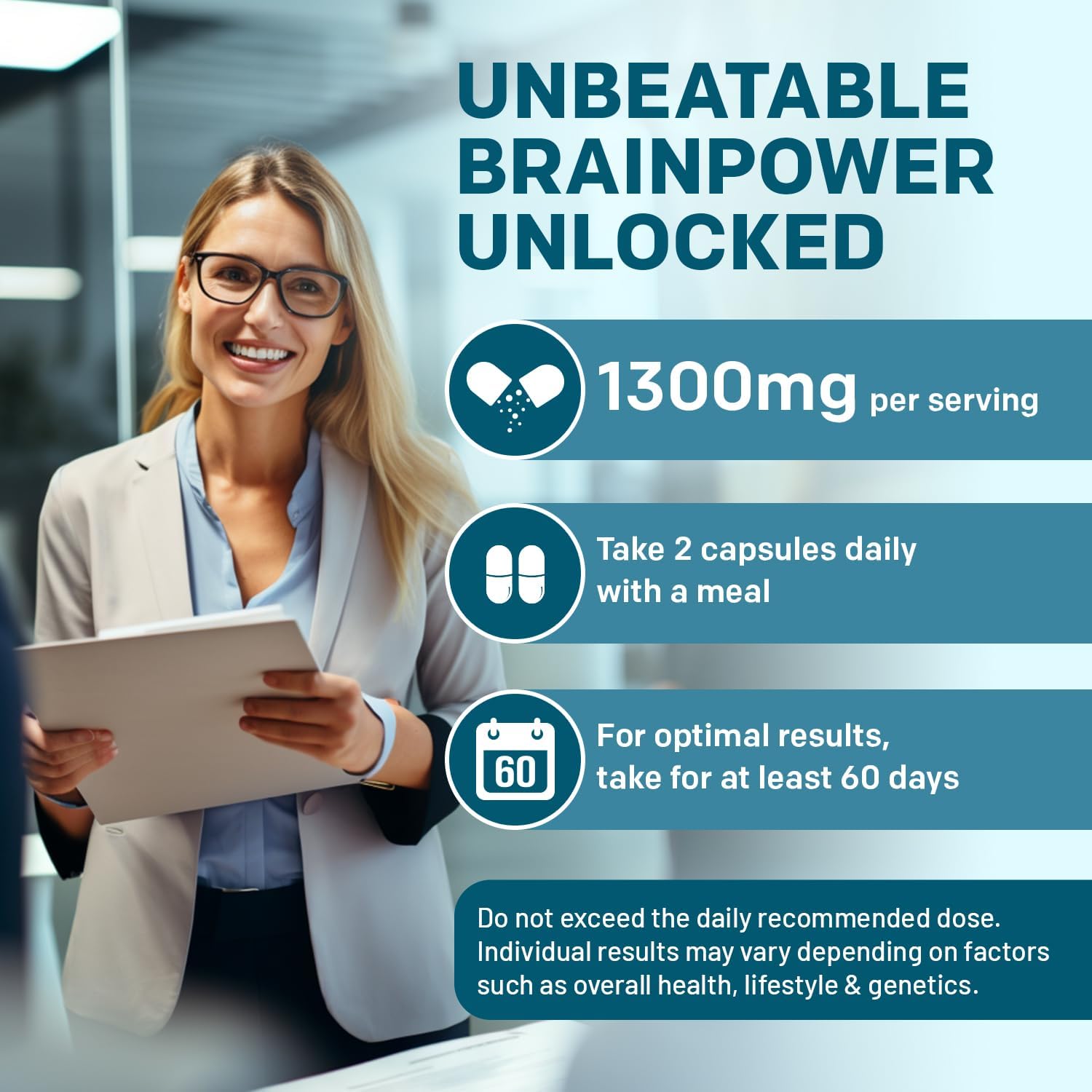 14-in-1 Lions Mane Nootropic Brain Supplement Capsules with Ginkgo Biloba for Memory, Focus, and Brain Support - Alpha GPC, L Theanine, and Choline Supplements - 1300mg Per Serving (60 ct)