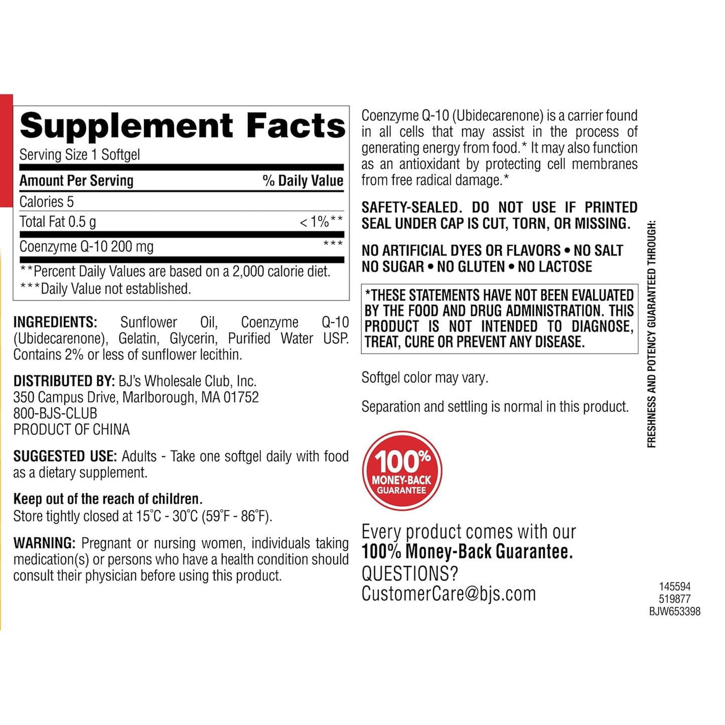 140 Count Berkley Jensen Coq10 Dietary Supplement 200 mg