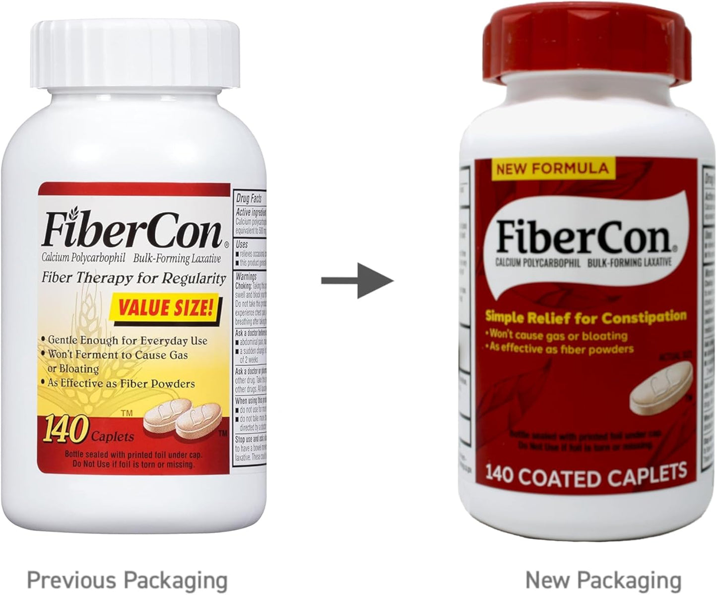 140 Count FiberCon Fiber Therapy Caplets - Fast-Acting Fiber Supplement for Digestive Health