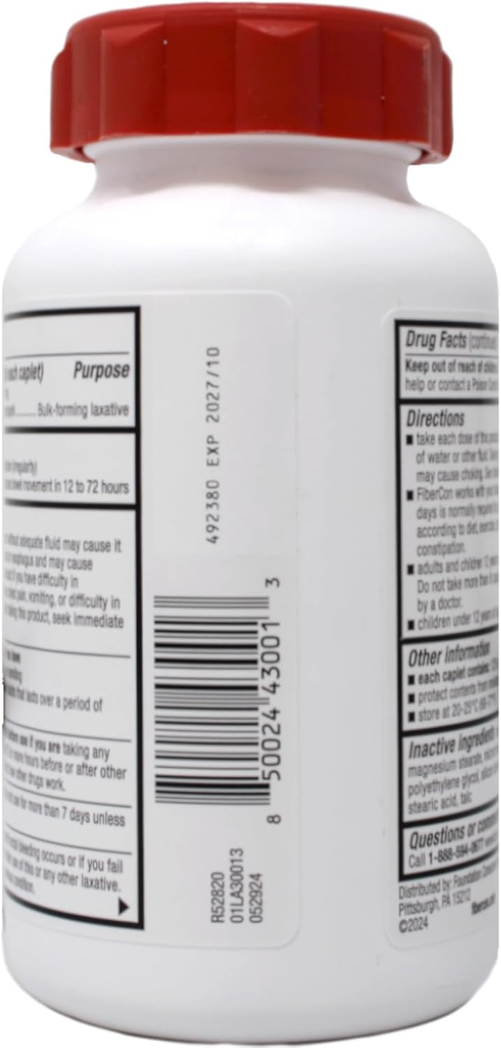 140 Count FiberCon Fiber Therapy Caplets - Fast-Acting Fiber Supplement for Digestive Health