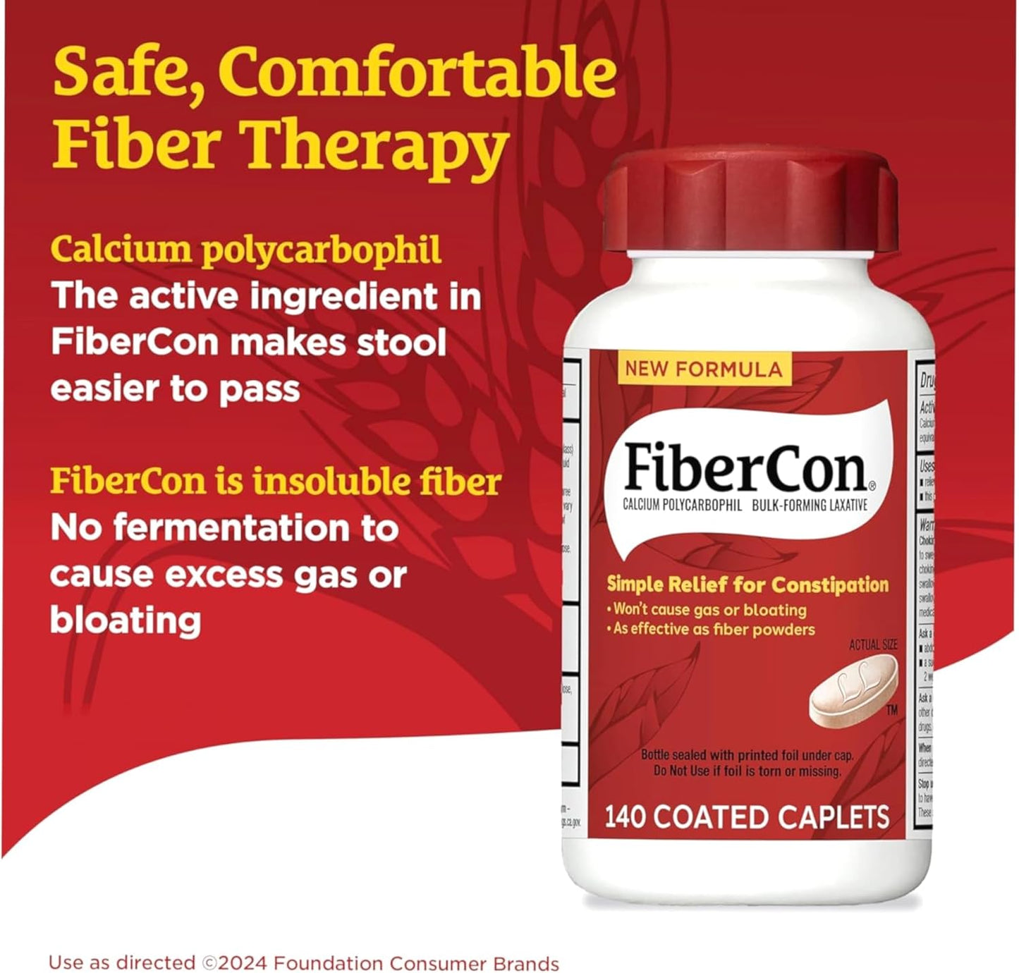 140 Count FiberCon Fiber Therapy Caplets - Fast-Acting Fiber Supplement for Digestive Health