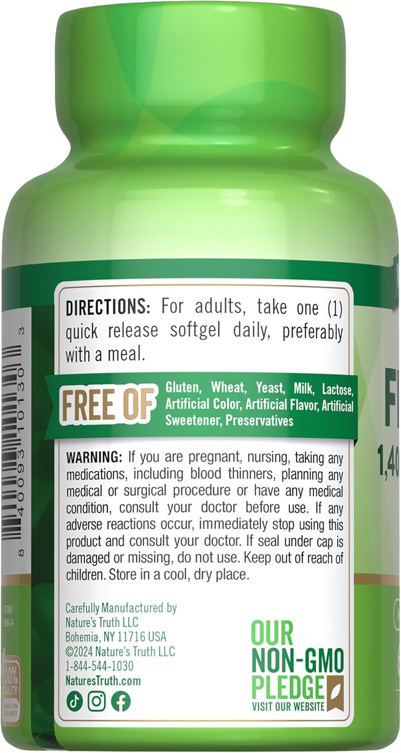 1400mg Triple Strength Fish Oil Softgels with Active Omega 3 - 60 Count - Non-GMO & Gluten Free