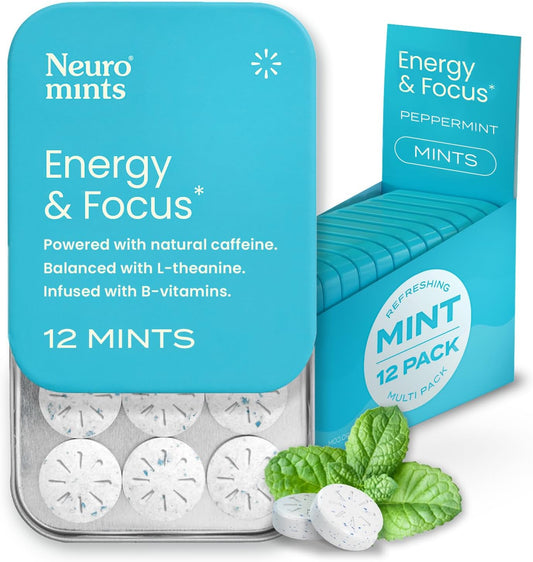 144 Piece NeuroGum Energy Mints: Sugar-Free Nootropic Supplement with L-Theanine, Natural Caffeine, Vitamin B12 & B6 for Energy and Focus - Peppermint Flavor for Men & Women - Keto & Vegan Friendly