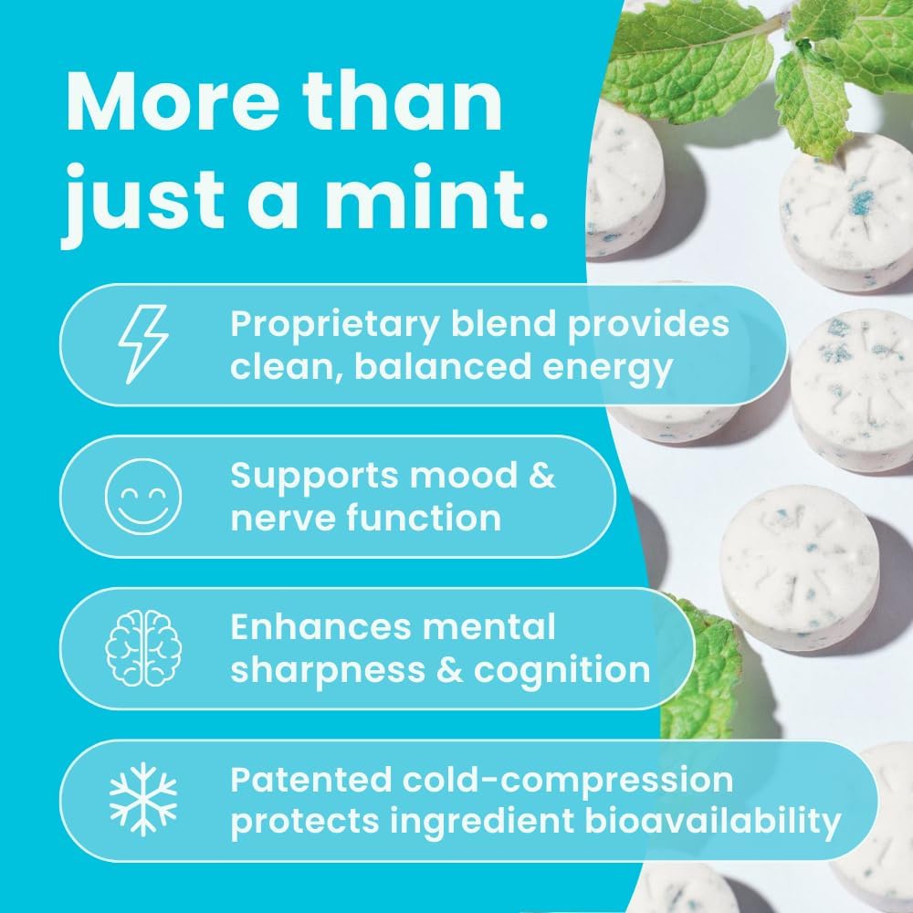 144 Piece NeuroGum Energy Mints: Sugar-Free Nootropic Supplement with L-Theanine, Natural Caffeine, Vitamin B12 & B6 for Energy and Focus - Peppermint Flavor for Men & Women - Keto & Vegan Friendly