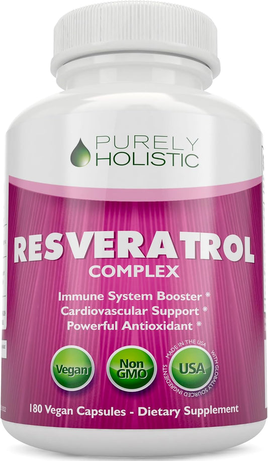 1450mg Purely Holistic Resveratrol Capsules - 90 Servings, Antioxidant Supplement with Vitamin C and Polyphenol Complex - Vegan