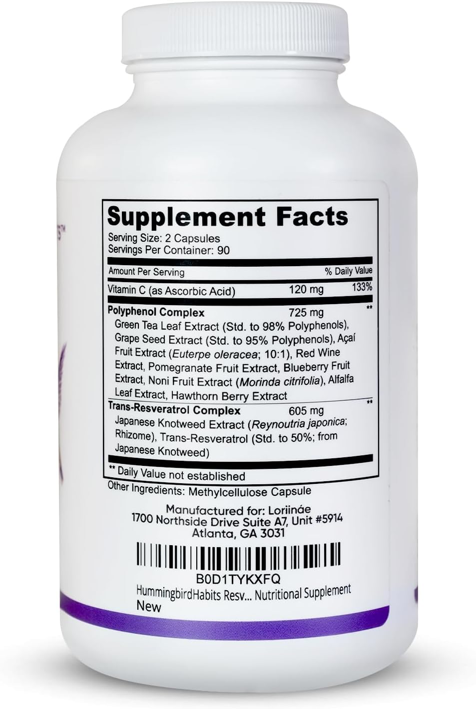 1450mg Resveratrol Plus+ Supplement with Vitamin C & Polyphenol Complex for Immune Support - 180 Vegan Capsules