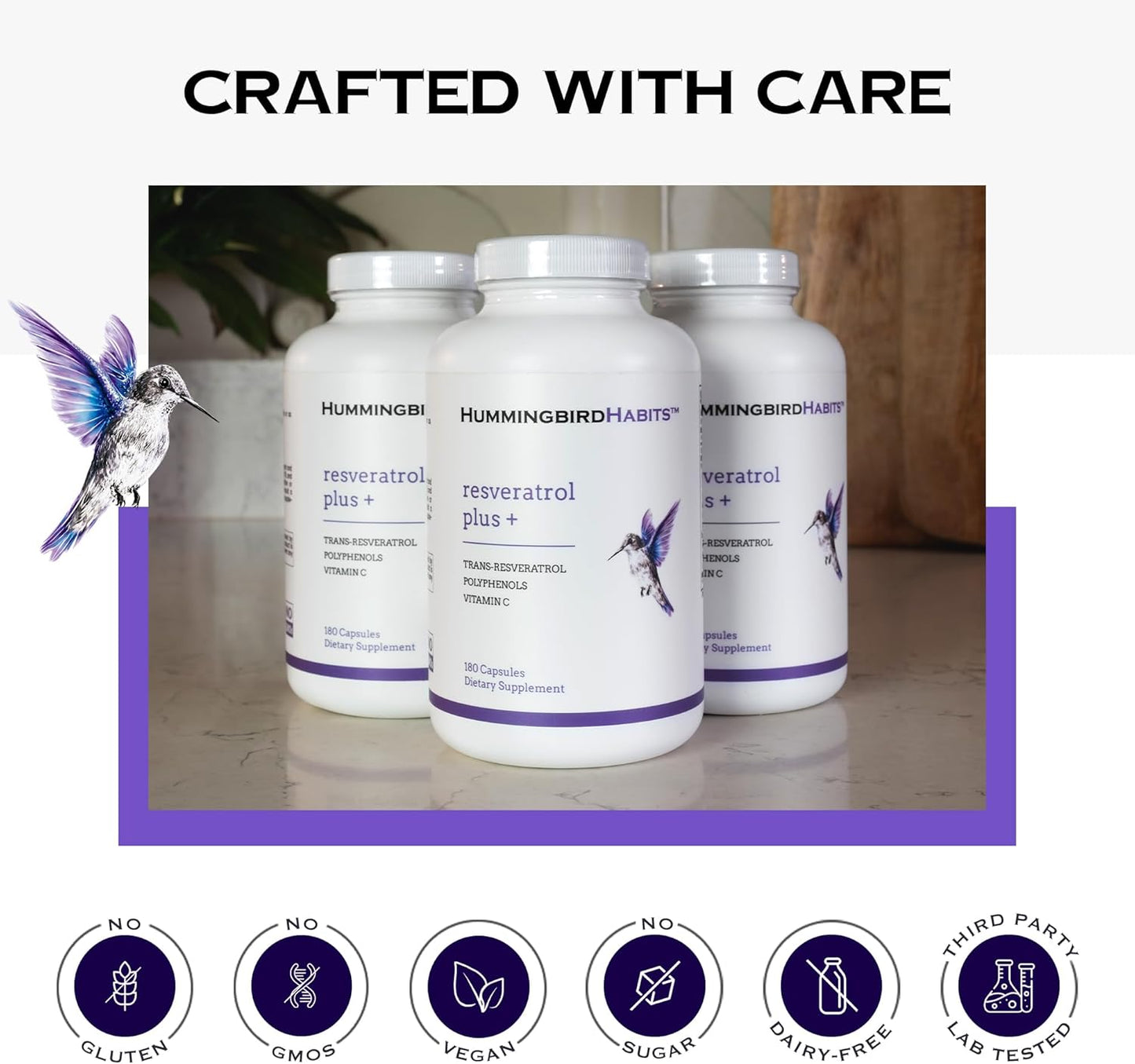 1450mg Resveratrol Plus+ Supplement with Vitamin C & Polyphenol Complex for Immune Support - 180 Vegan Capsules