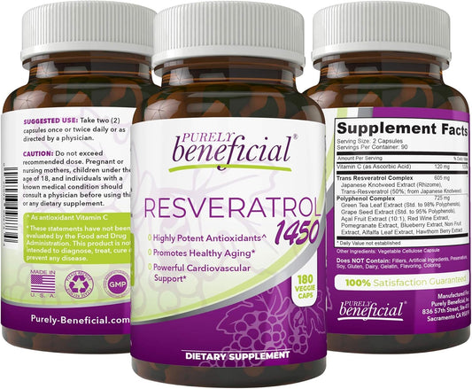 1450mg Resveratrol Supplement - 90 Day Supply for Anti-Aging & Cardiovascular Support - Potent Antioxidants with Trans-Resveratrol - Maximum Benefits