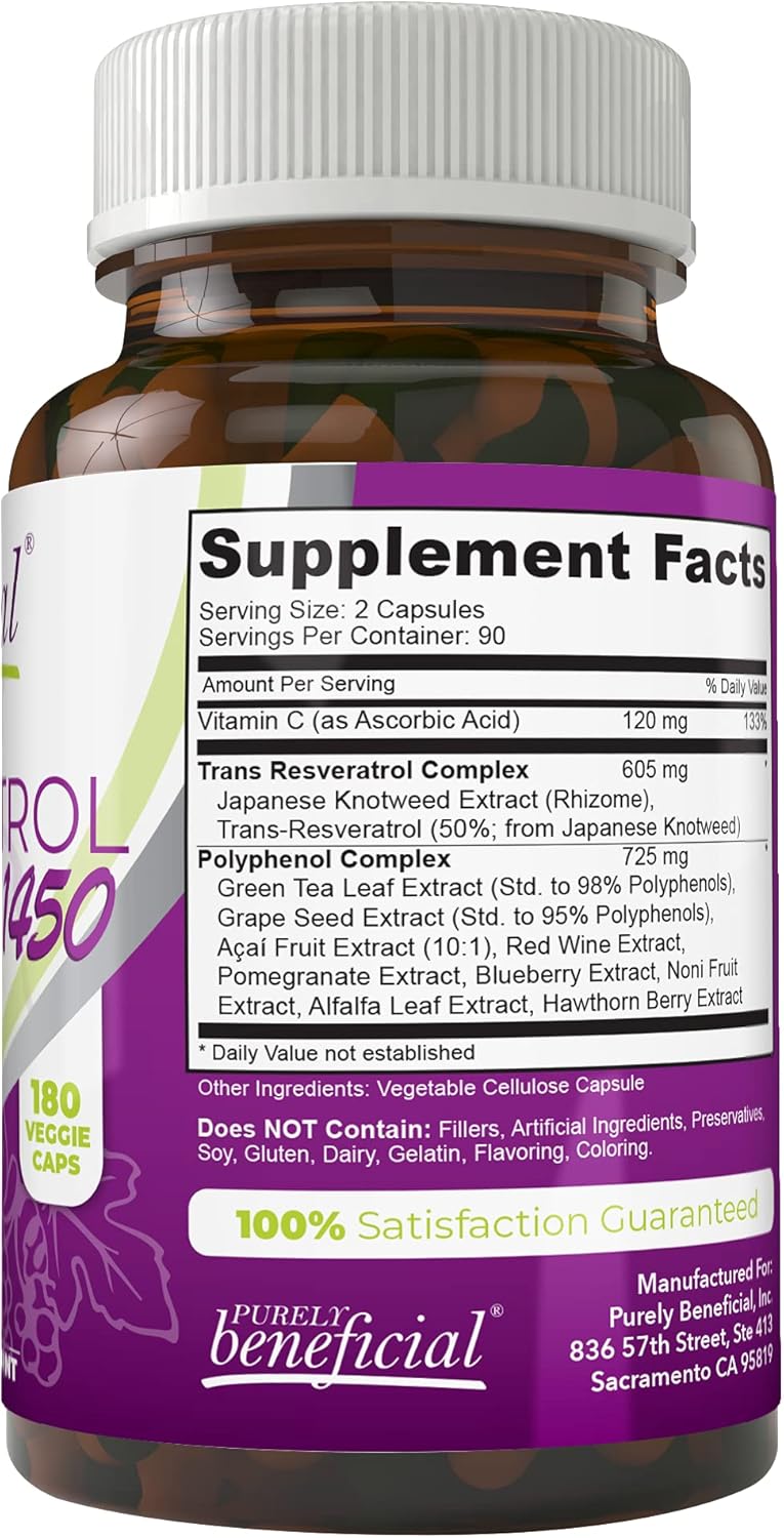 1450mg Resveratrol Supplement - 90 Day Supply for Anti-Aging & Cardiovascular Support - Potent Antioxidants with Trans-Resveratrol - Maximum Benefits