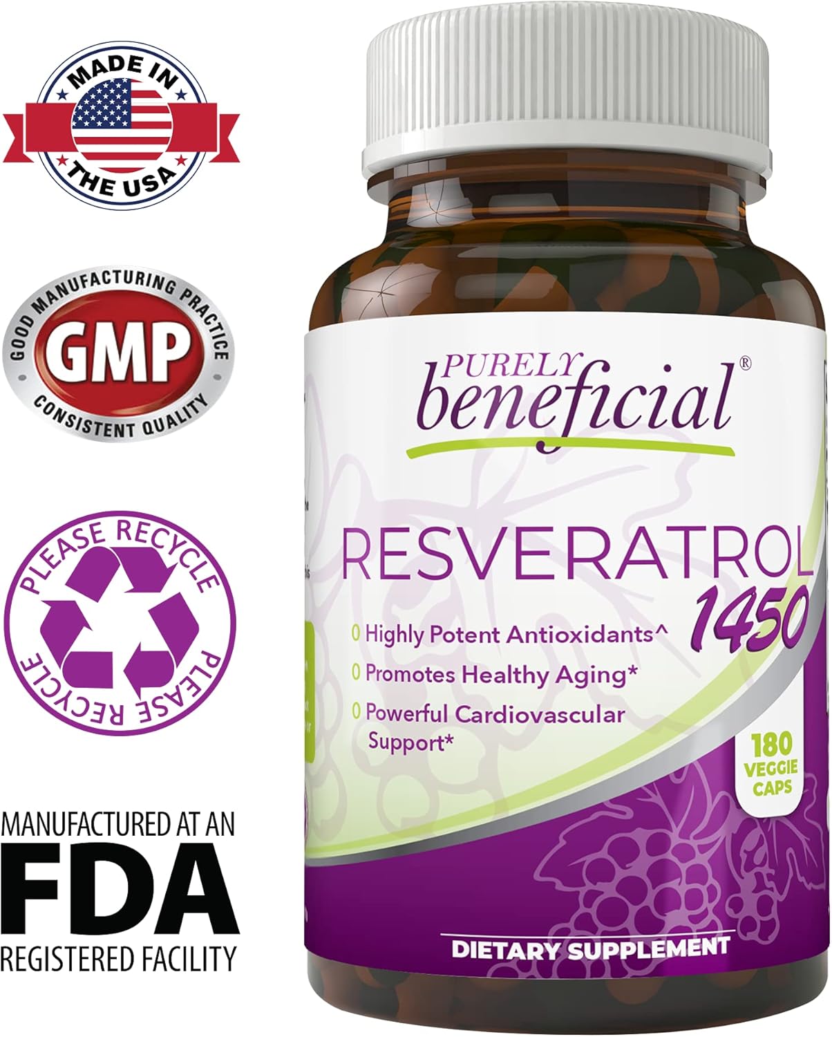 1450mg Resveratrol Supplement - 90 Day Supply for Anti-Aging & Cardiovascular Support - Potent Antioxidants with Trans-Resveratrol - Maximum Benefits