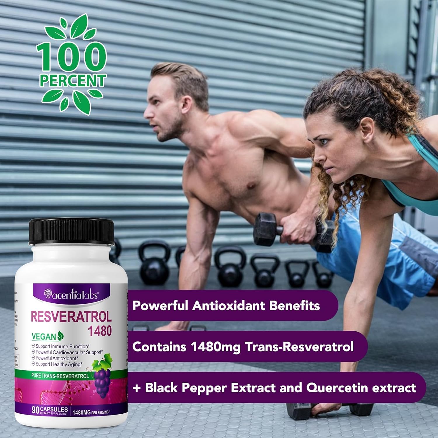 1480mg Resveratrol Supplement with Antioxidants for Heart Health, Healthy Aging & Immune System - 90 Capsules