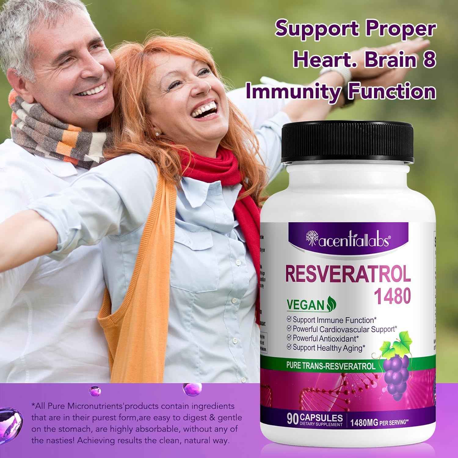 1480mg Resveratrol Supplement with Antioxidants for Heart Health, Healthy Aging & Immune System - 90 Capsules