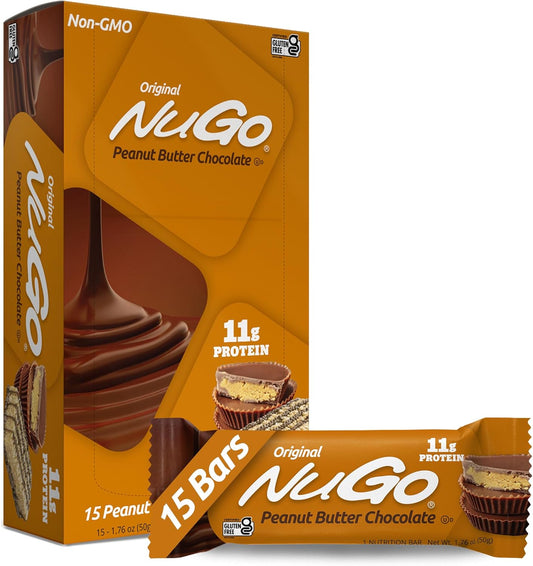 15 Count NuGo Protein Bars with 11g Protein, Gluten Free, Peanut Butter Flavor