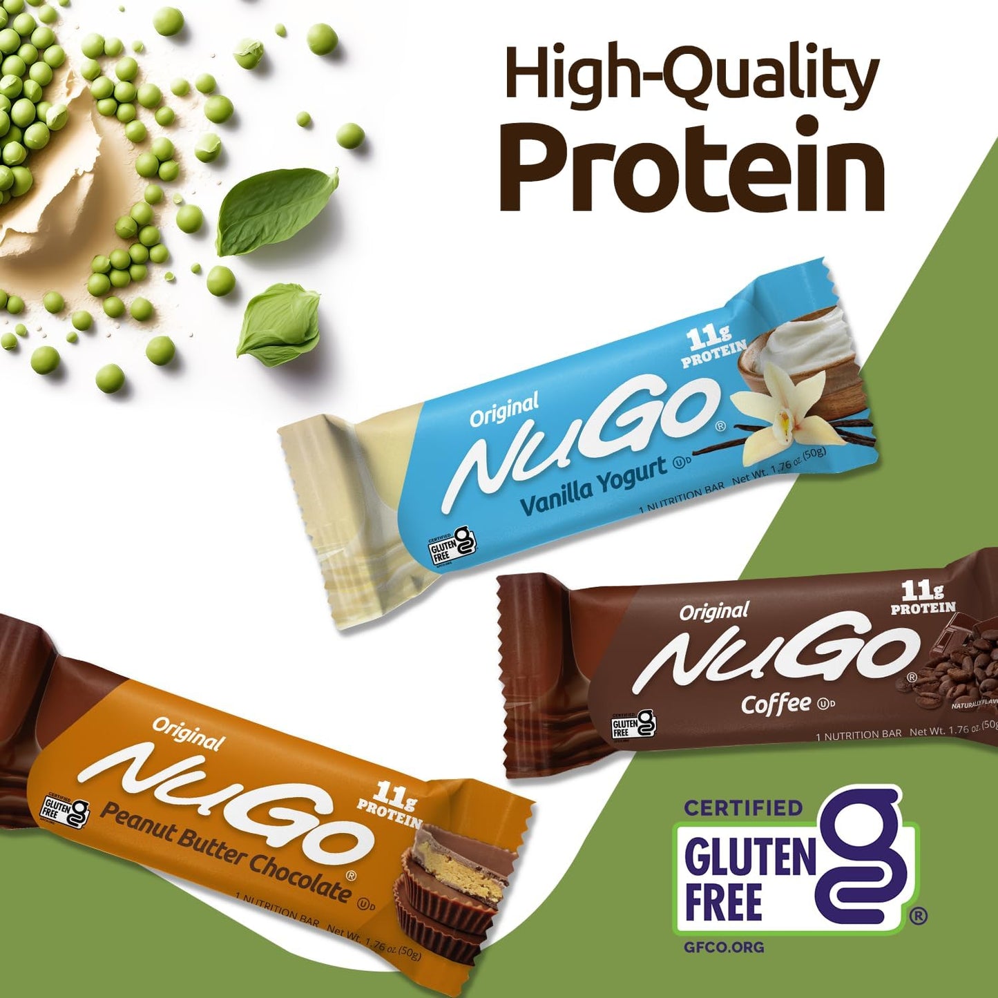 15 Count NuGo Protein Bars with 11g Protein, Gluten Free, Peanut Butter Flavor