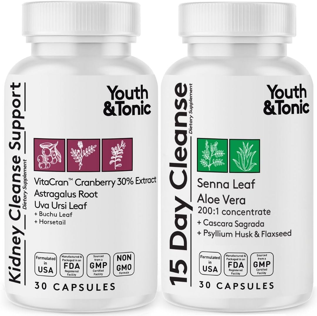 15 Day Colon and Kidney Cleanse Detox Pills - Full Body Cleanse for Bloating, Gut, Bladder, and Urinary Tract - Herbal Supplement with Senna and Cranberry - 60 Pills for Men and Women