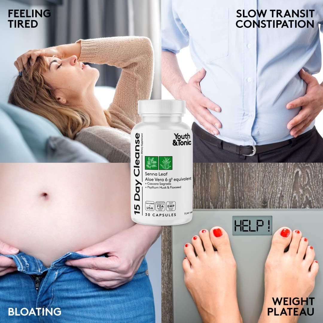 15 Day Colon and Kidney Cleanse Detox Pills - Full Body Cleanse for Bloating, Gut, Bladder, and Urinary Tract - Herbal Supplement with Senna and Cranberry - 60 Pills for Men and Women