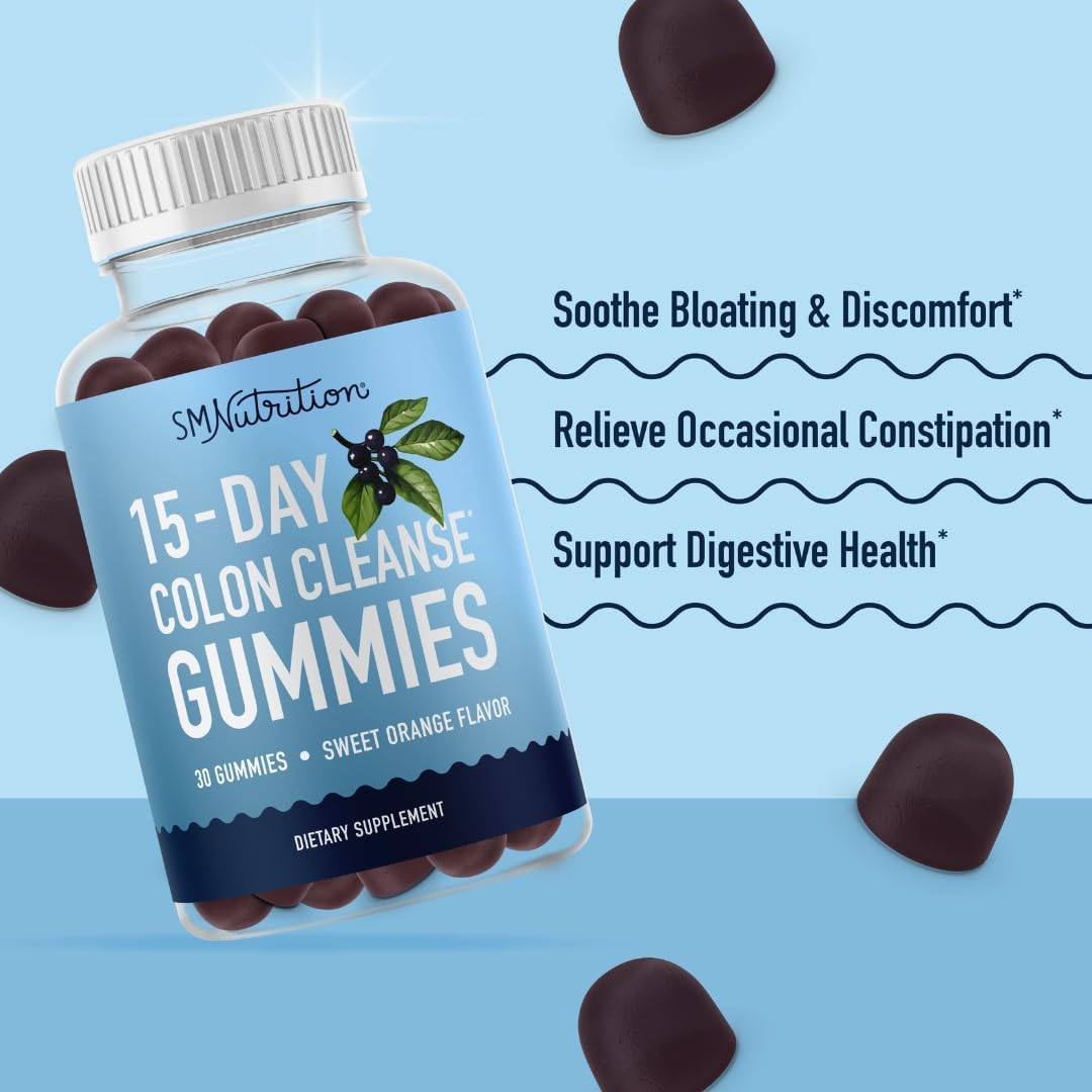 15 Day Colon Cleanse & Detox Gummies for Occasional Constipation & Bloating Relief - Fast Acting Cleanser with Triphala for Gut Health - Vegan & Gluten-Free