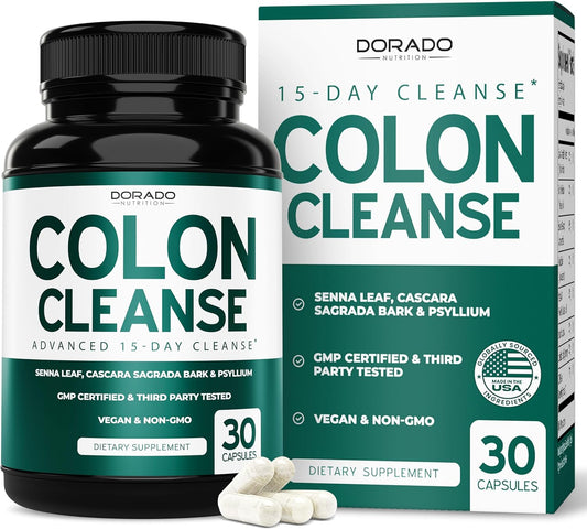 15-Day Colon Cleanse & Detox with Probiotic for Gentle Laxative & Gut Health Support - 30 Count, Made in USA, Third Party Tested